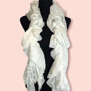 White Scarf, Ruffled. Cotton